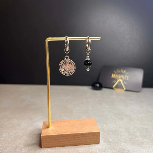 Argentées - Boucles d'oreilles astros - Capricorne et Pierre d'Obsidienne