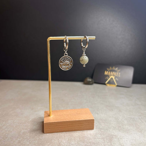 Argentées - Boucles d'oreilles astros - POISSON et pierre de Labradorite