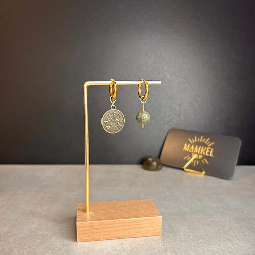 Dorées - Boucles d'oreilles astros - POISSON et pierre de Labradorite