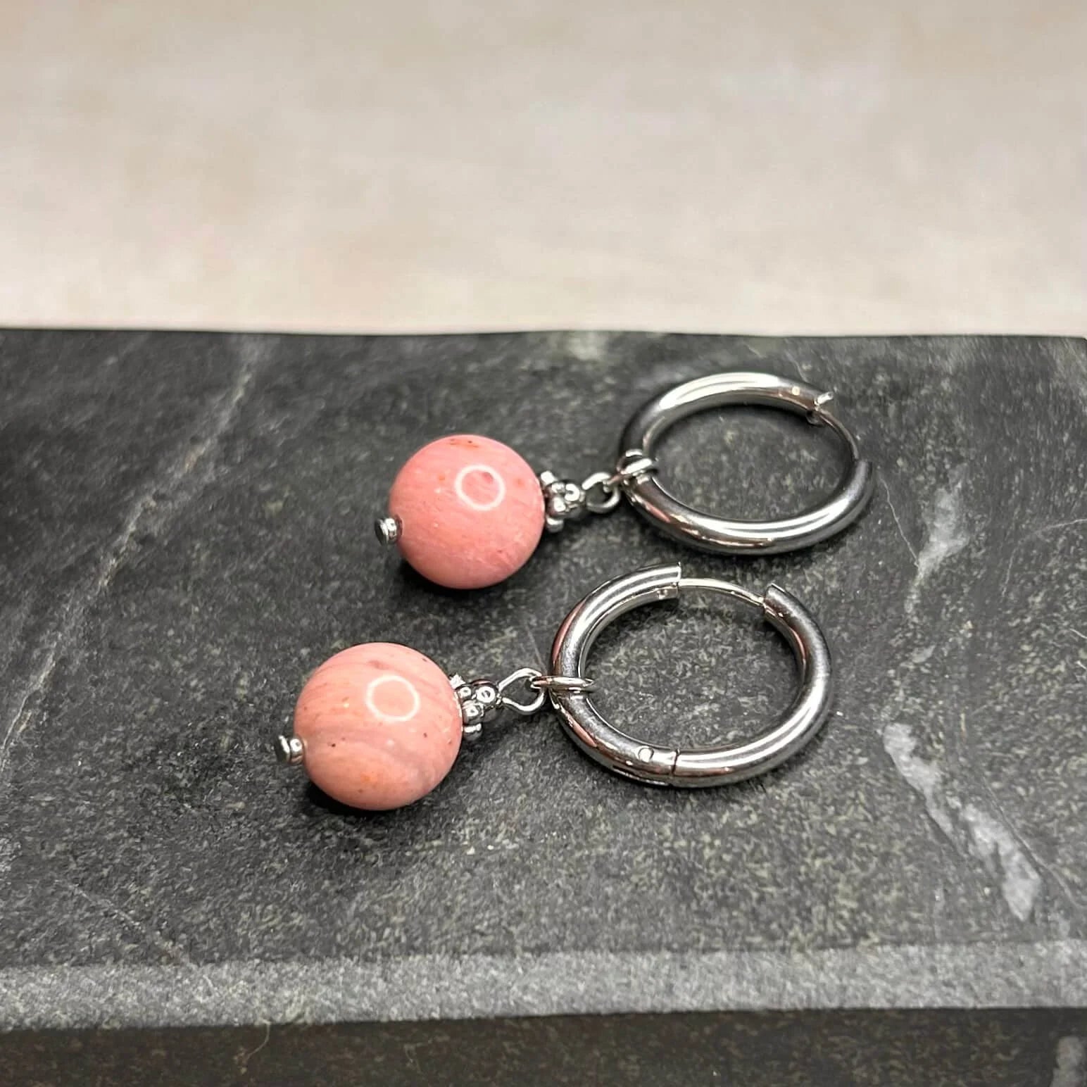 Argentées ◦ Boucles d'oreilles ◦ Rhodonite