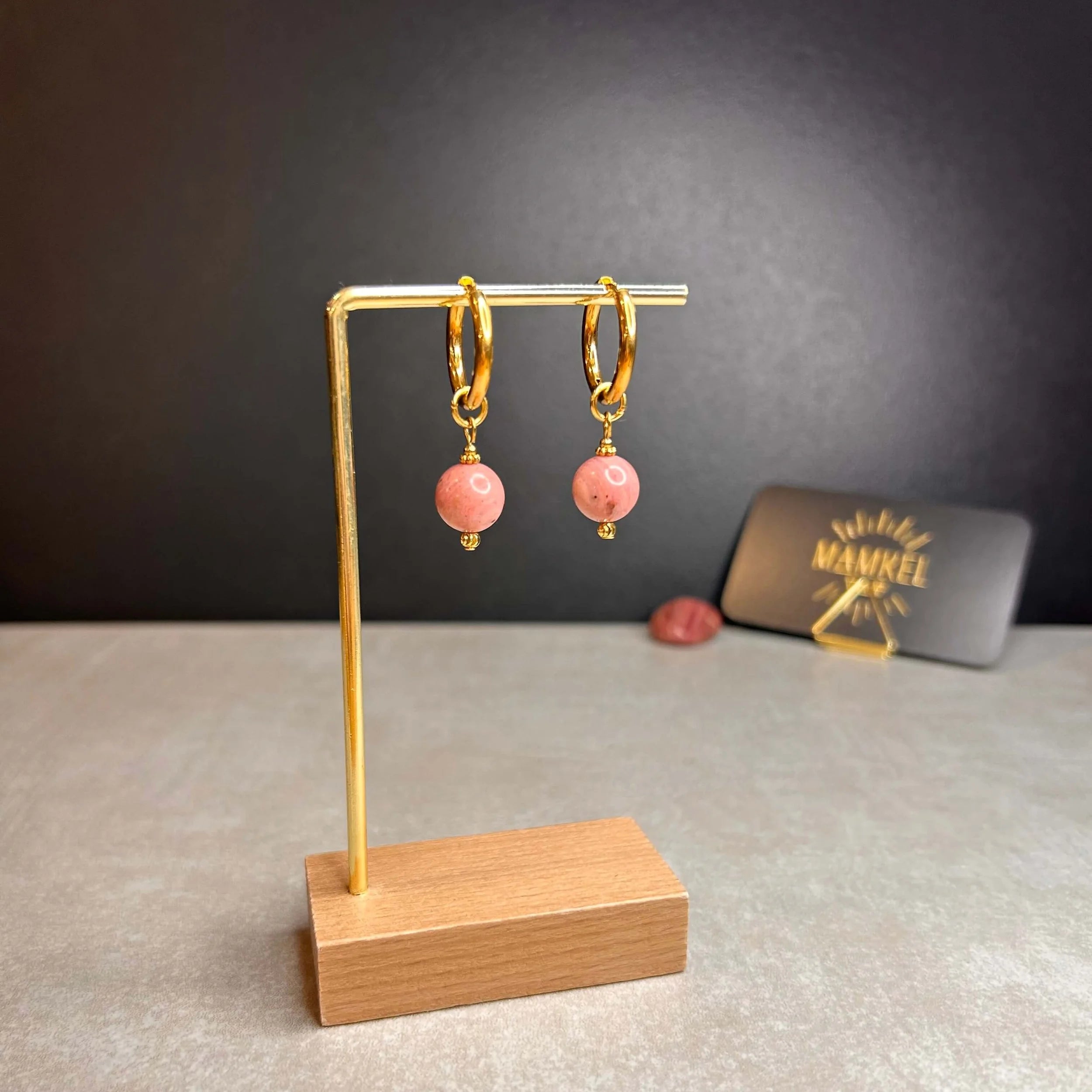 Dorées ◦ Boucles d'oreilles ◦ Rhodonite