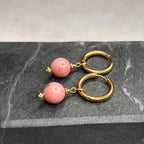 Dorées ◦ Boucles d'oreilles ◦ Rhodonite