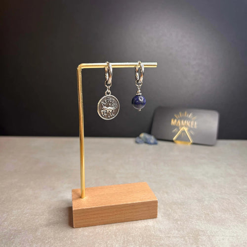 Argentées - Boucles d'oreilles astros - BÉLIER et pierre de lapis lazuli