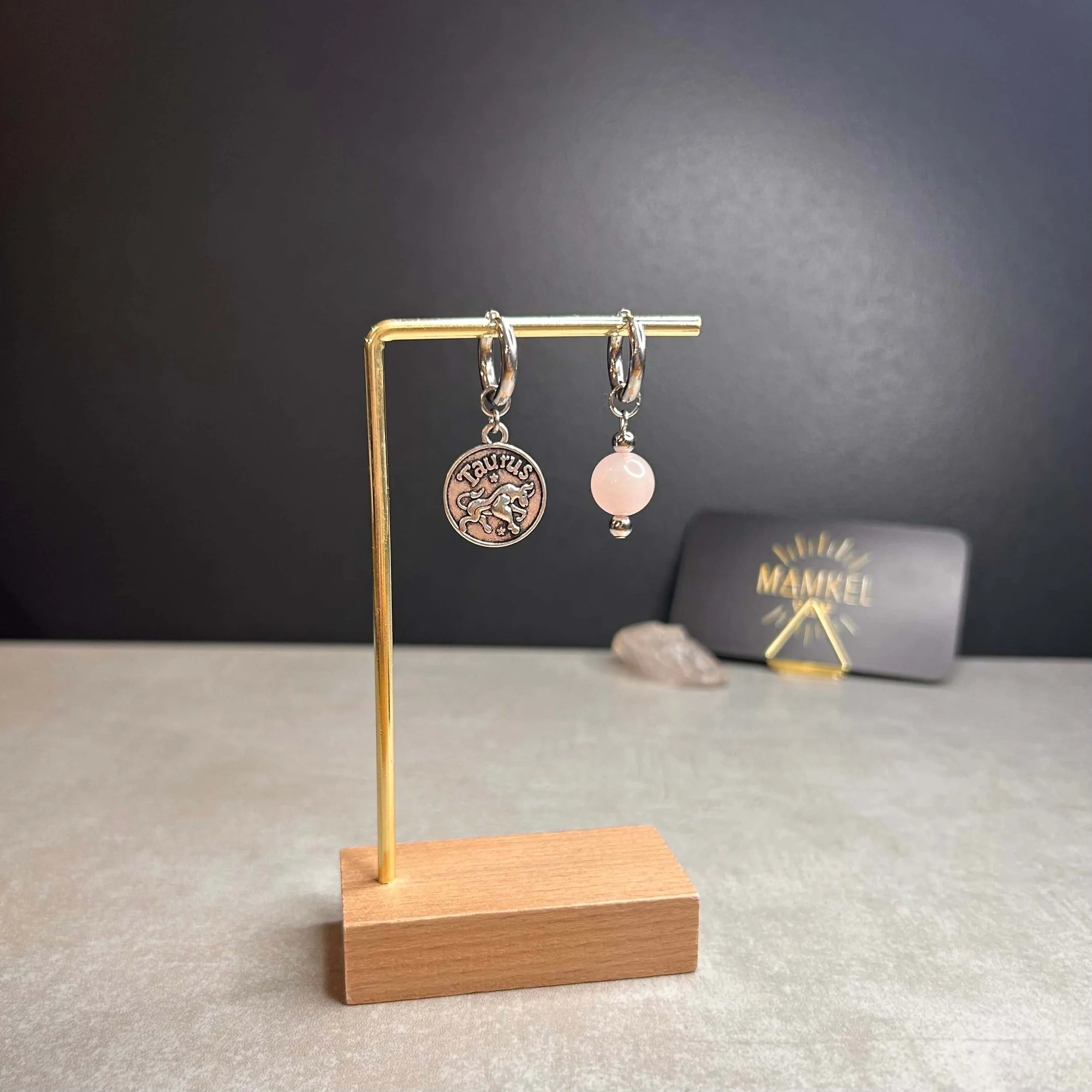 Argentées - Boucles d'oreilles astros - TAUREAU pierre de quartz rose