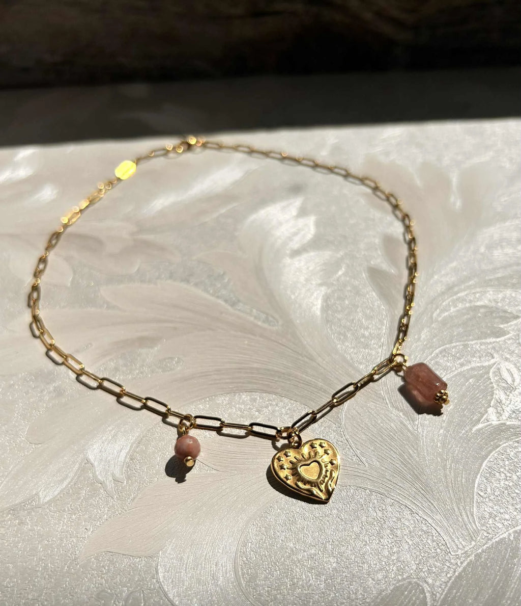 Collier charms ◦ Rhodonite et Quartz fraise