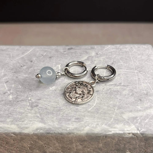 Argentées - Boucle d'oreilles astros - GÉMEAUX et pierre de jade bleu