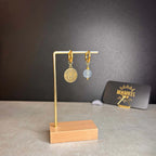 Dorées - Boucles d'oreilles astros - GÉMEAUX et pierre de jade bleu