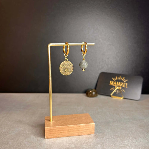 Dorées - Boucles d'oreilles astros - CANCER et pierre de Labradorite