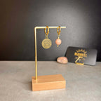 Dorées - Boucles d'oreilles astros - CANCER et pierre de Rhodonite