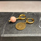 Dorées - Boucles d'oreilles astros - CANCER et pierre de Rhodonite