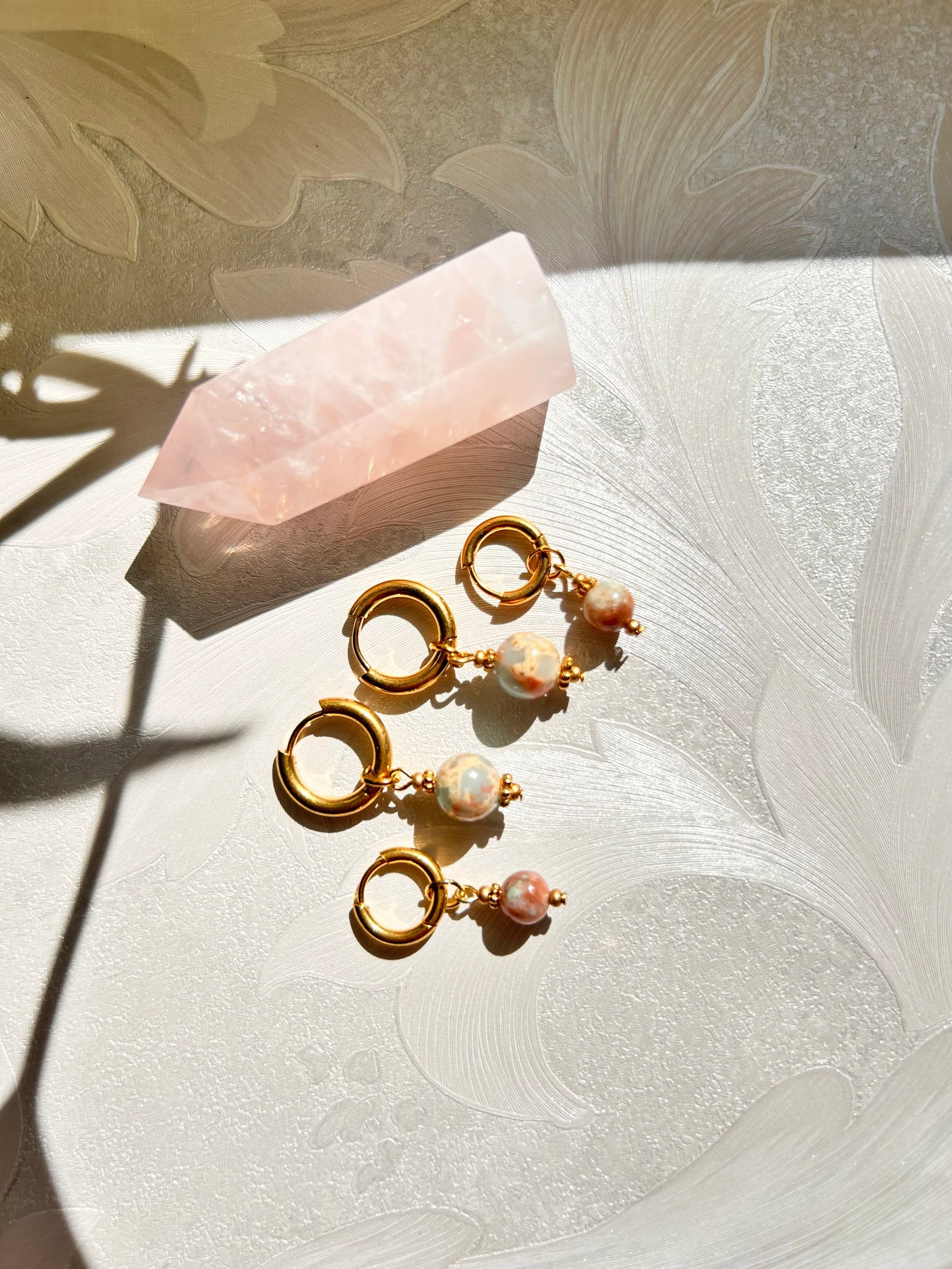 Duo boucles d’oreilles ◦ Muladhara ◦ Jaspe aqua terra et jaspe cerise