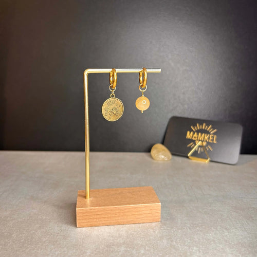 Dorées - Boucles d'oreilles astros - Lion et Pierre de Citrine