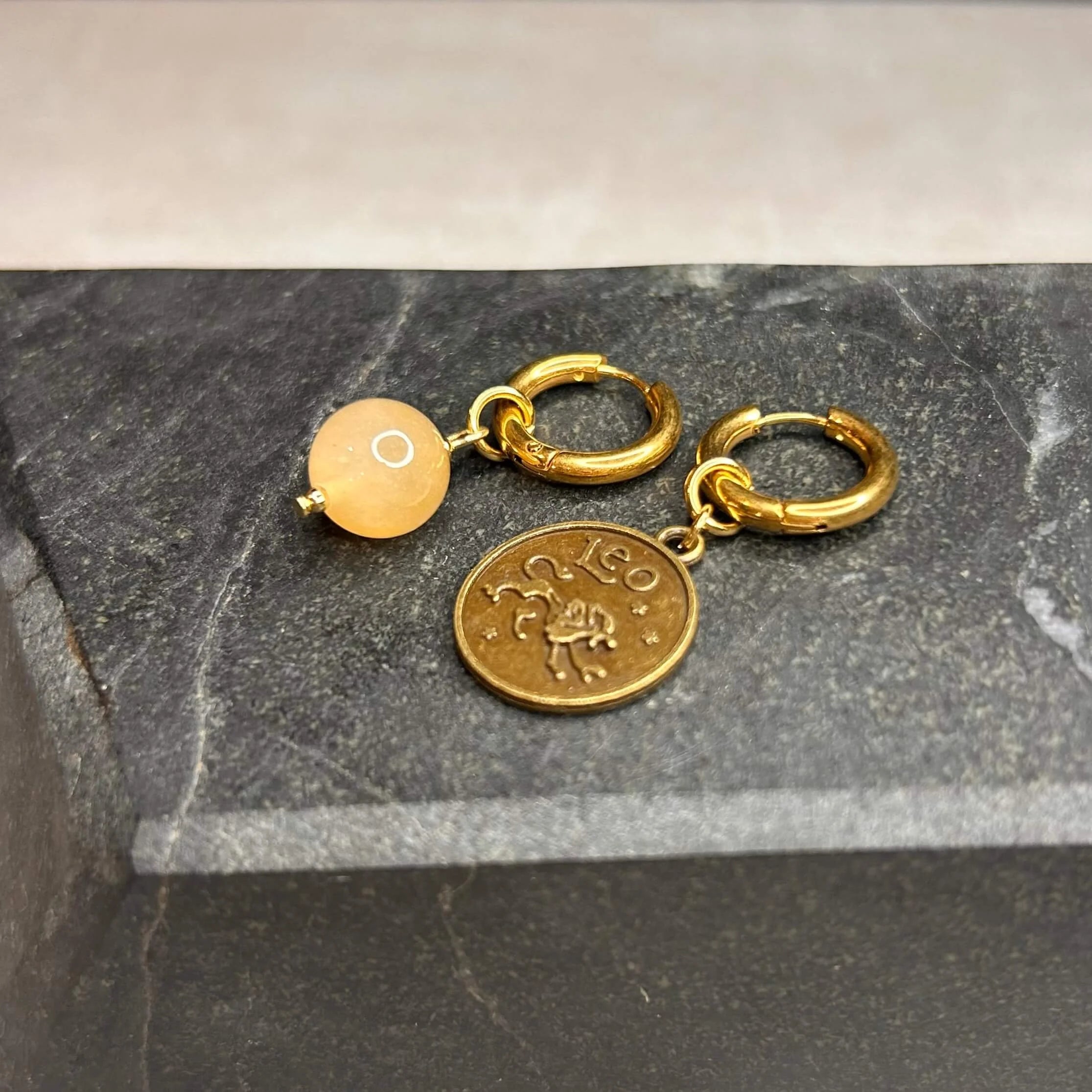 Dorées - Boucles d'oreilles astros - Lion et Pierre de Citrine