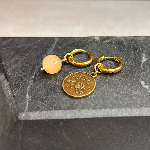 Dorées - Boucles d'oreilles astros - Lion et Pierre de Citrine