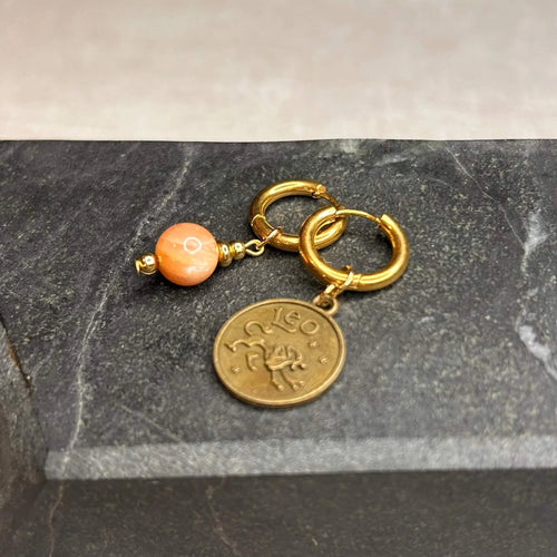 Dorées - Boucles d'oreilles astros - Lion et Pierre de soleil