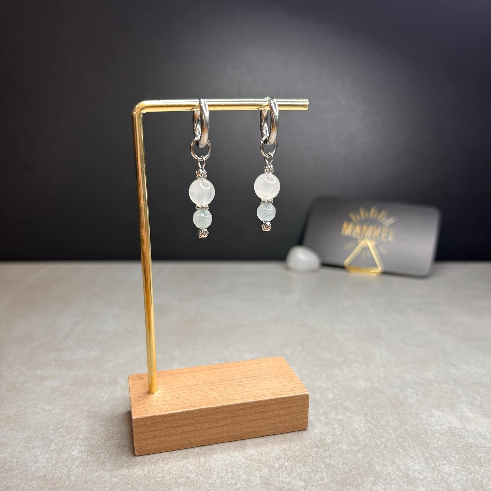 Boucles d’oreilles ◦ Vishuddha ◦ Aigue-marine et quartz blanc ◦