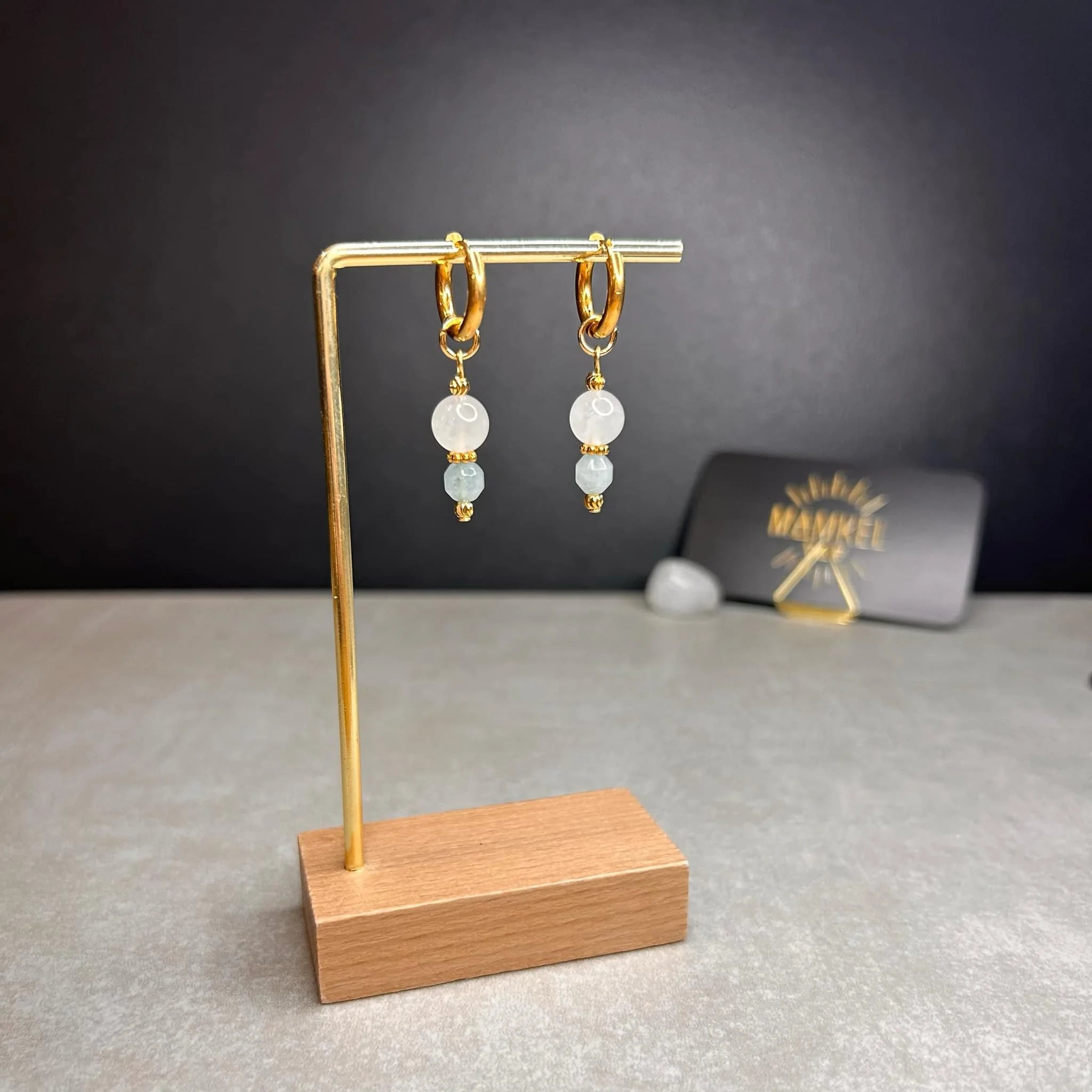 Boucles d’oreilles ◦ Vishuddha ◦ Aigue-marine et quartz blanc