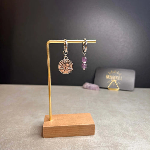 Argentées - Boucles d'oreilles astros - Balance et Pierre d'Améthyste