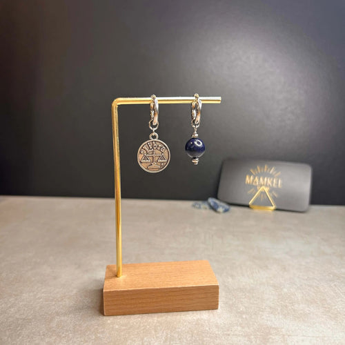 Argentées - Boucles d'oreilles astros - Balance et Pierre de Lapis Lazuli