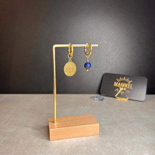 Dorées - Boucles d'oreilles astros - Balance et Pierre de Lapis Lazuli