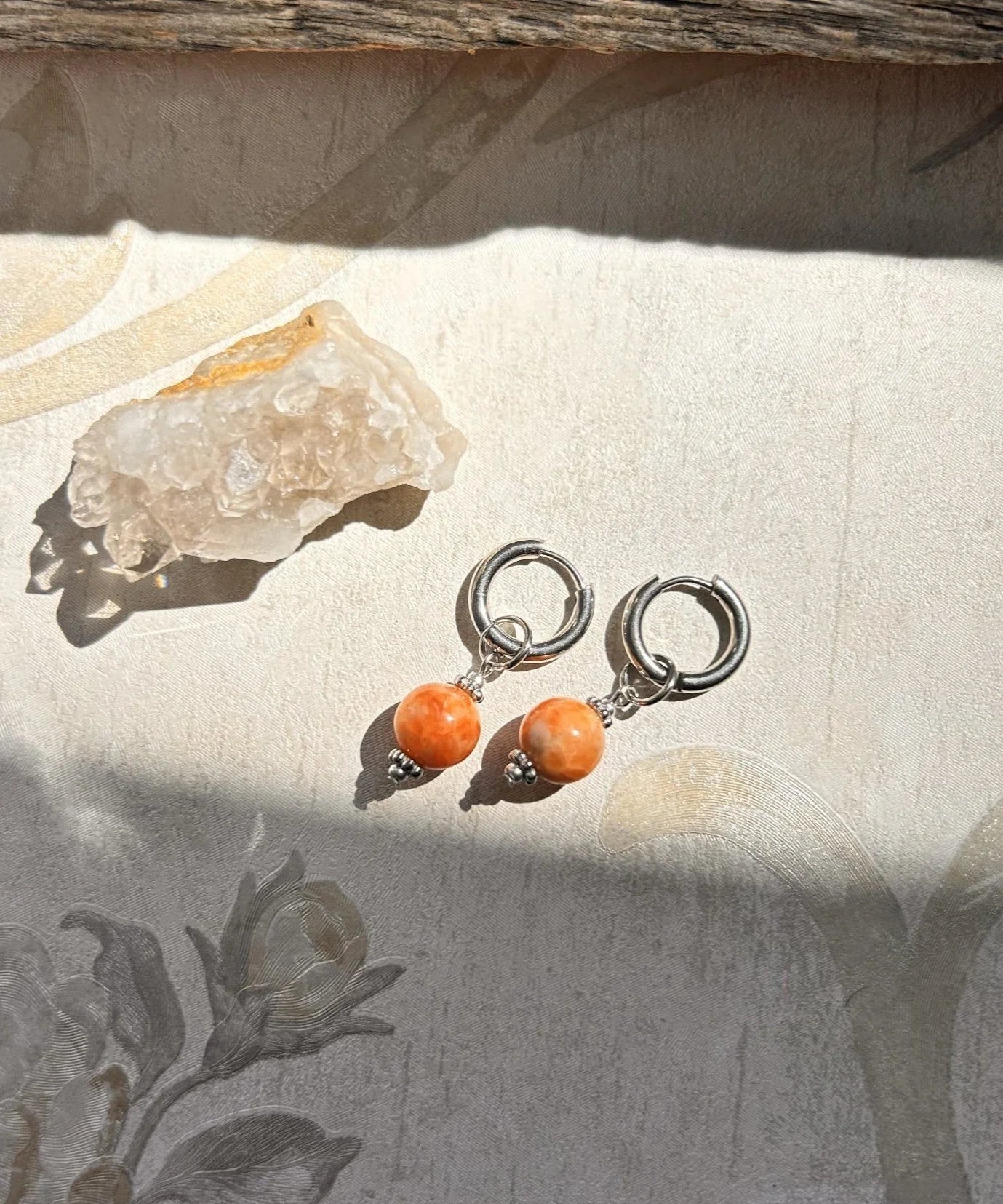 Argentées ◦ Boucles d'oreilles ◦ Calcite orange