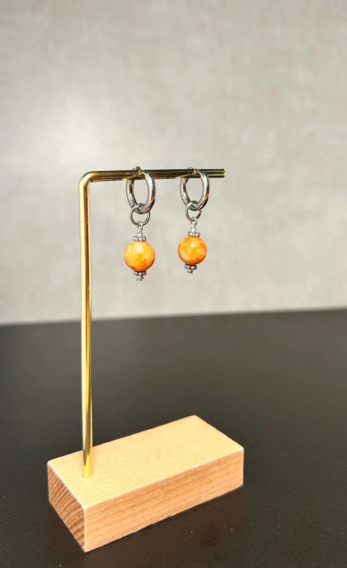 Argentées ◦ Boucles d'oreilles ◦ Calcite orange