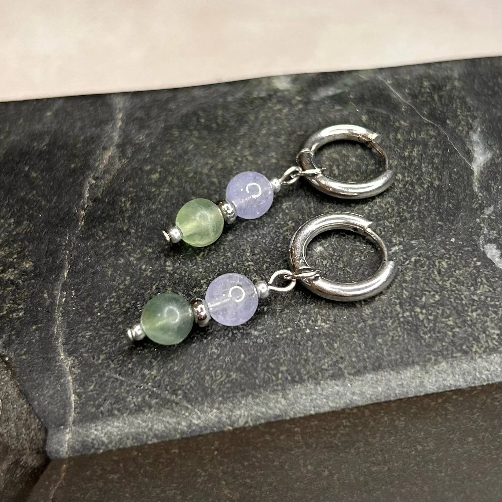 Argentées ◦ Boucles d'oreilles ◦ Calcite bleue et fluorite