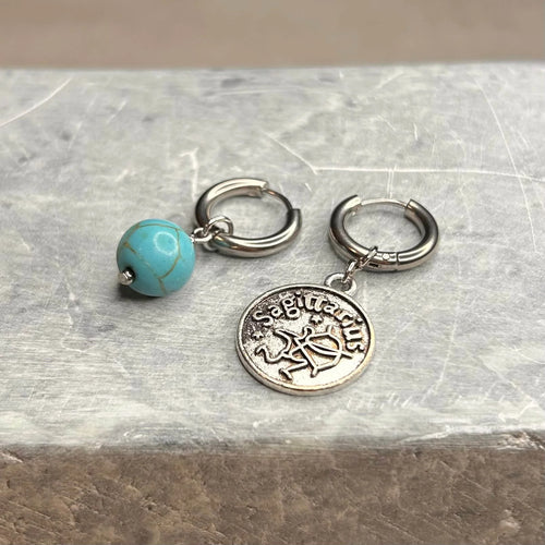 Argentées - Boucles d'oreilles astros - Sagittaire et Pierre de turquoise