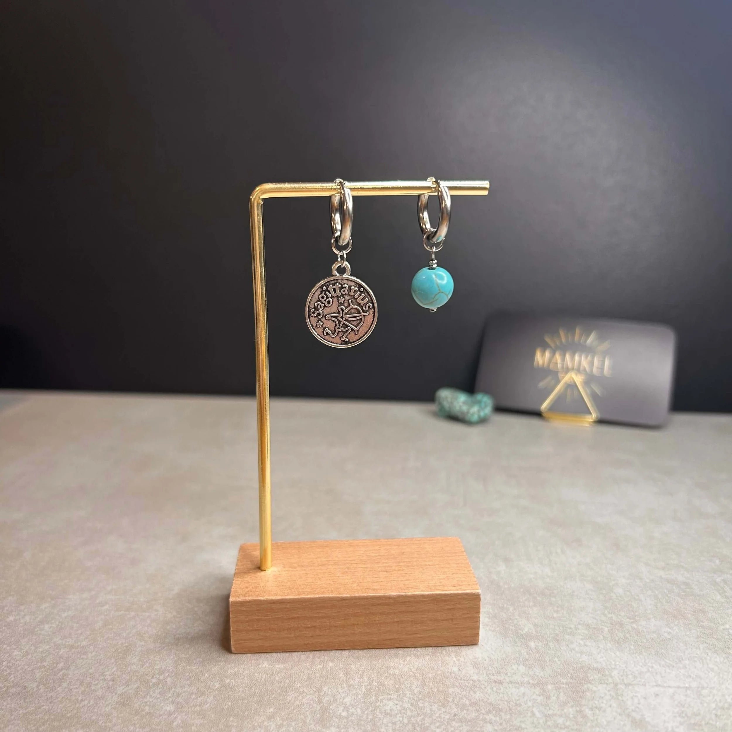 Argentées - Boucles d'oreilles astros - Sagittaire et Pierre de turquoise