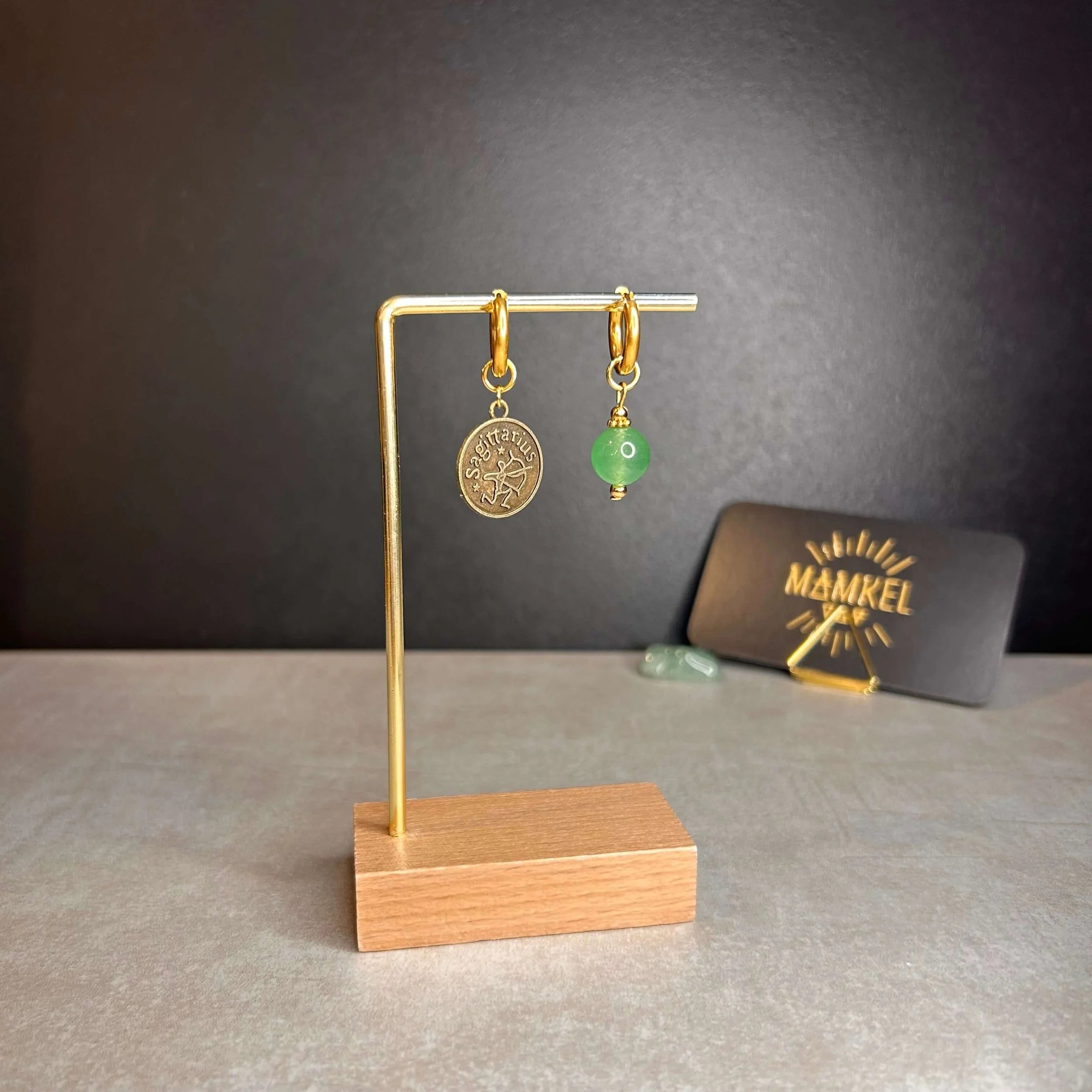 Dorées - Boucles d'oreilles astros - Sagittaire et Pierre d'Aventurine