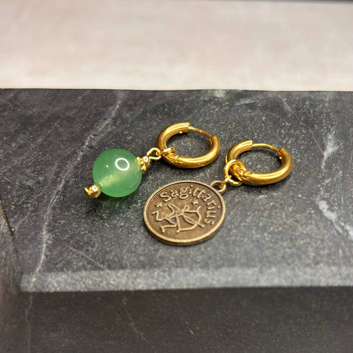 Dorées - Boucles d'oreilles astros - Sagittaire et Pierre d'Aventurine