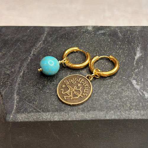 Dorées - Boucles d'oreilles astros - Sagittaire et Pierre de turquoise