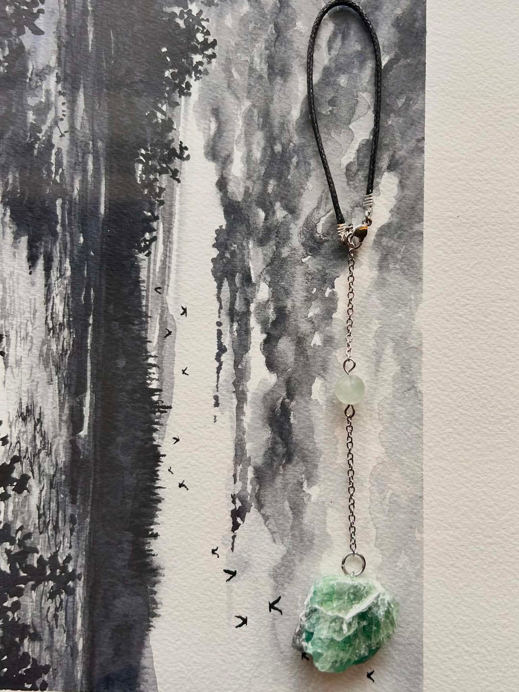 Pendentif de rétroviseur ◈ Fluorite verte foncée