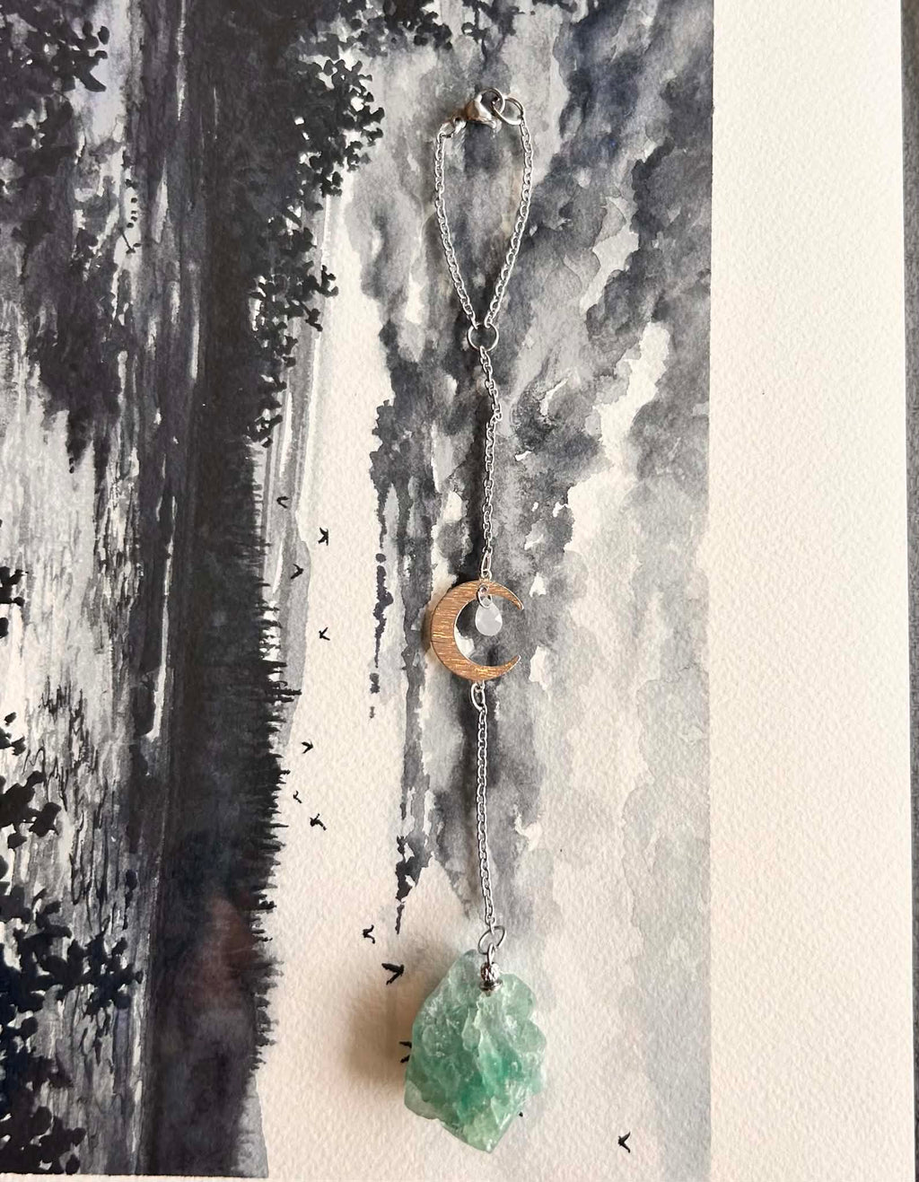 Pendentif de rétroviseur ◈ Fluorite et lune