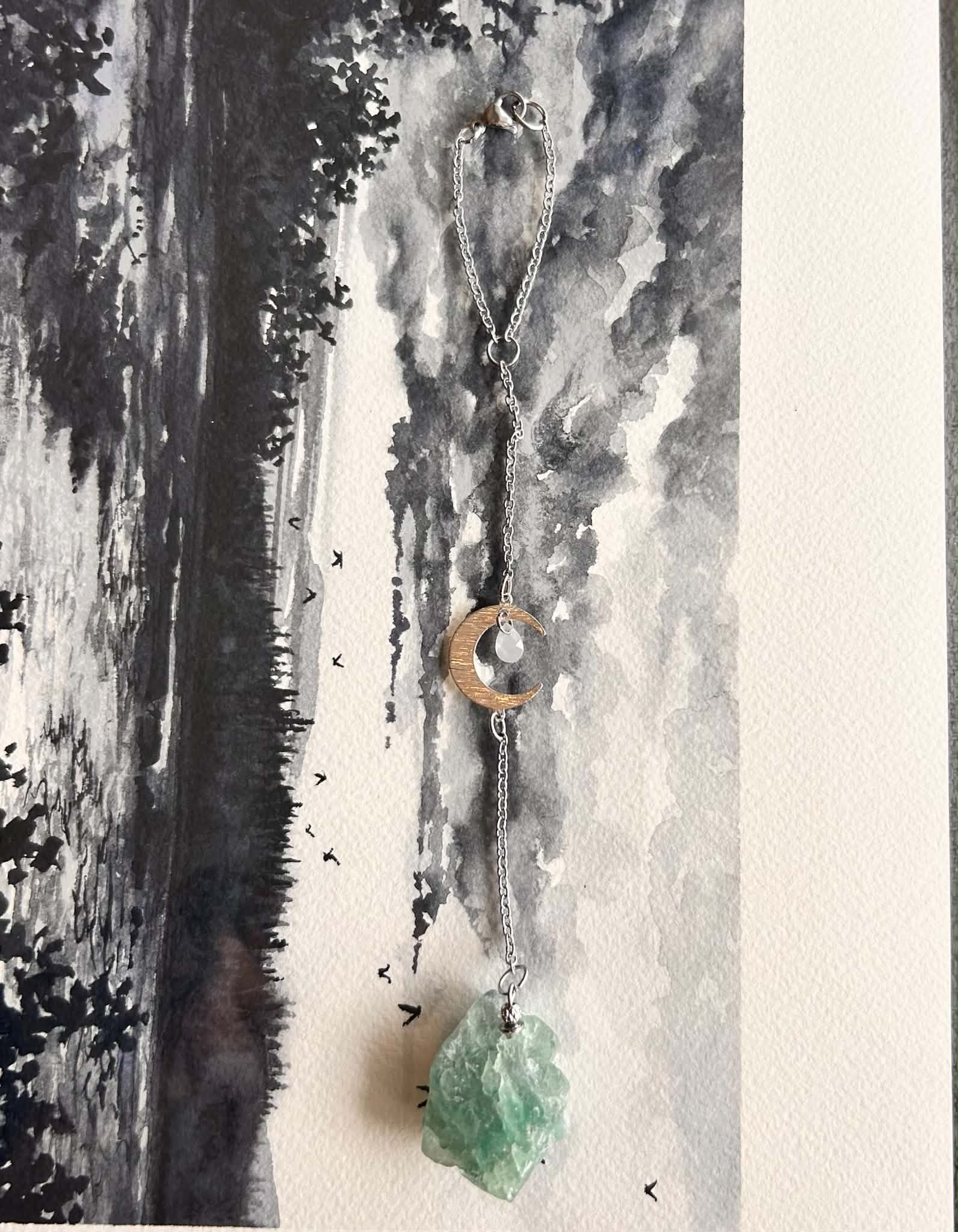 Pendentif de rétroviseur ◈ Fluorite et lune
