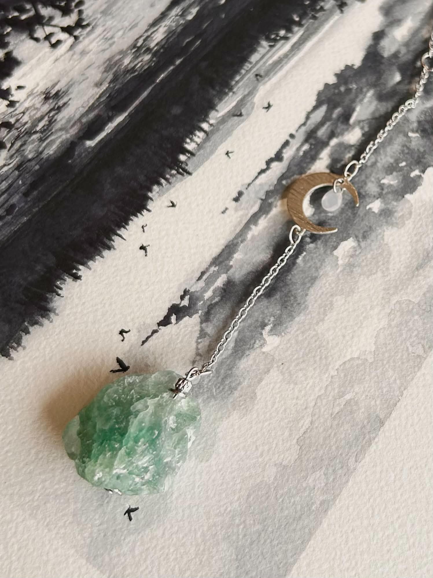 Pendentif de rétroviseur ◈ Fluorite et lune