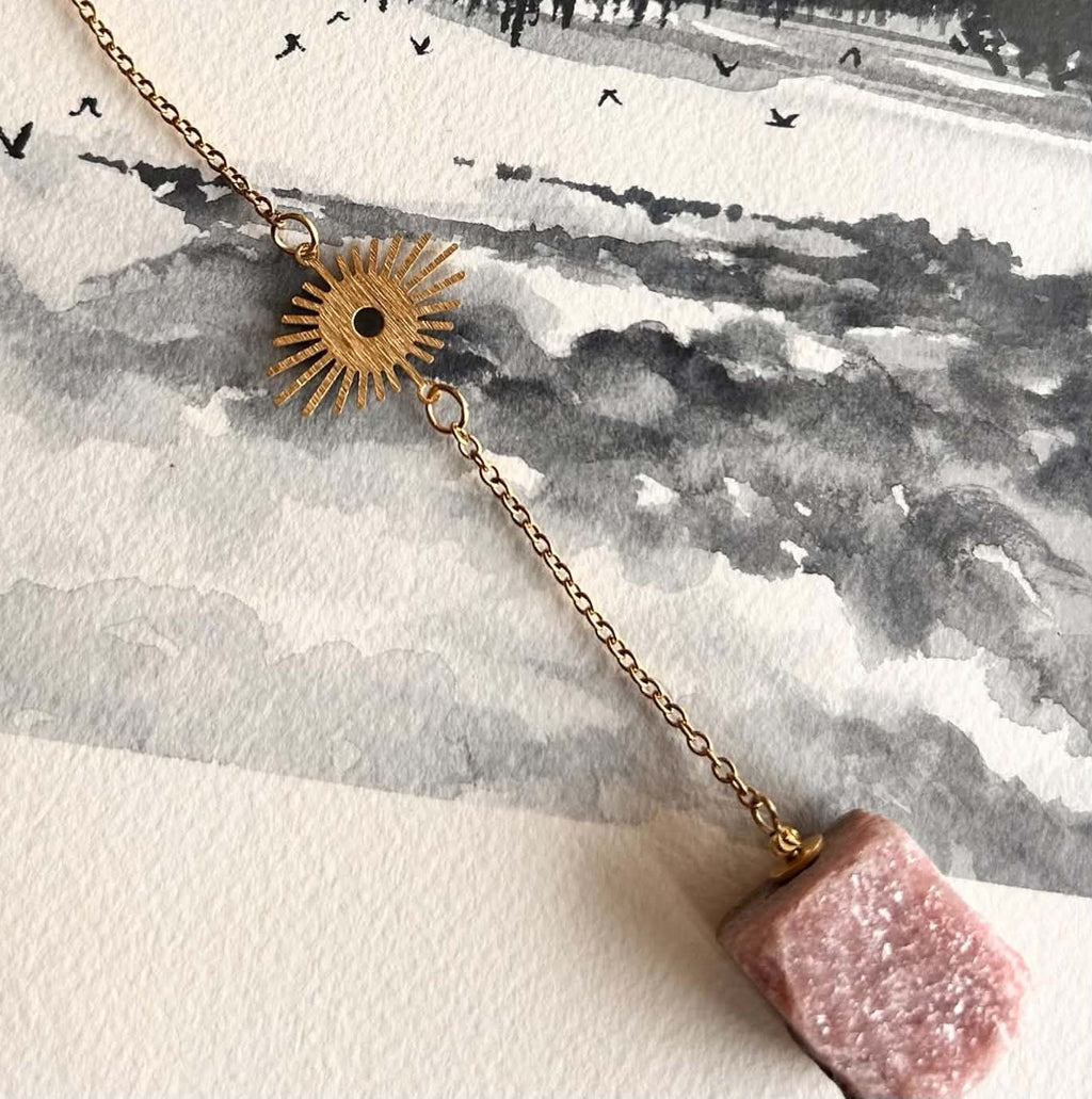Pendentif de rétroviseur ◈ Quartz fraise et soleil