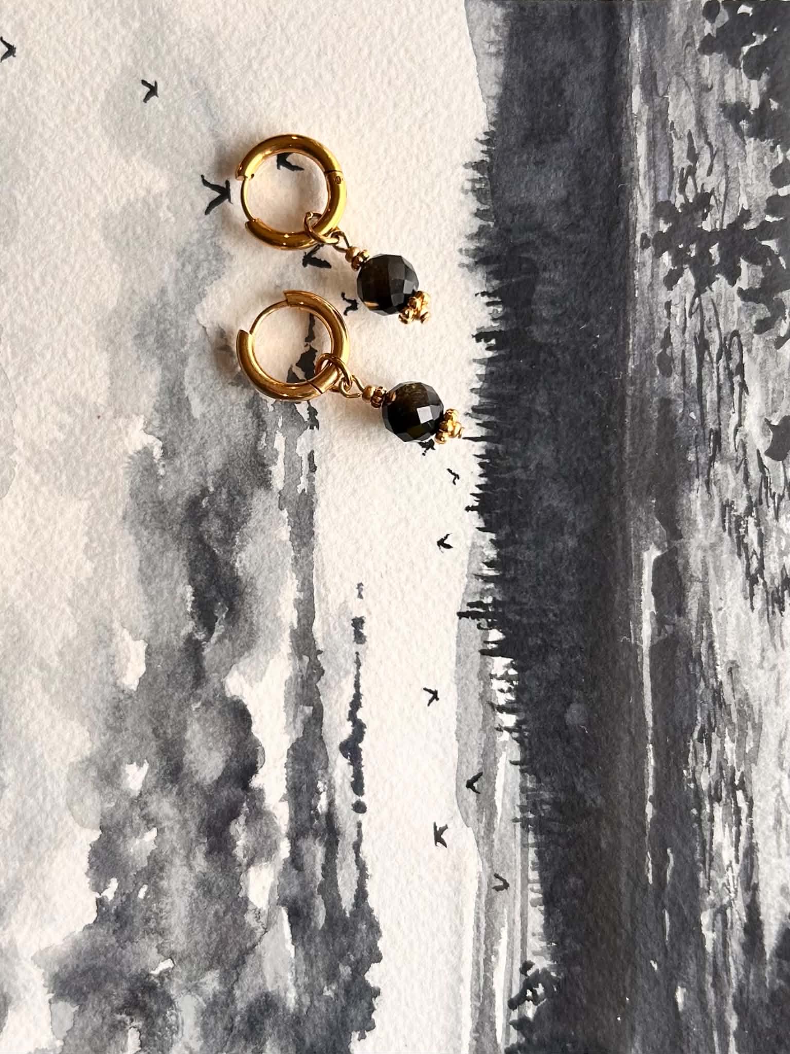 Boucles d’oreilles ◦ Muladhara ◦ Obsidienne martelée