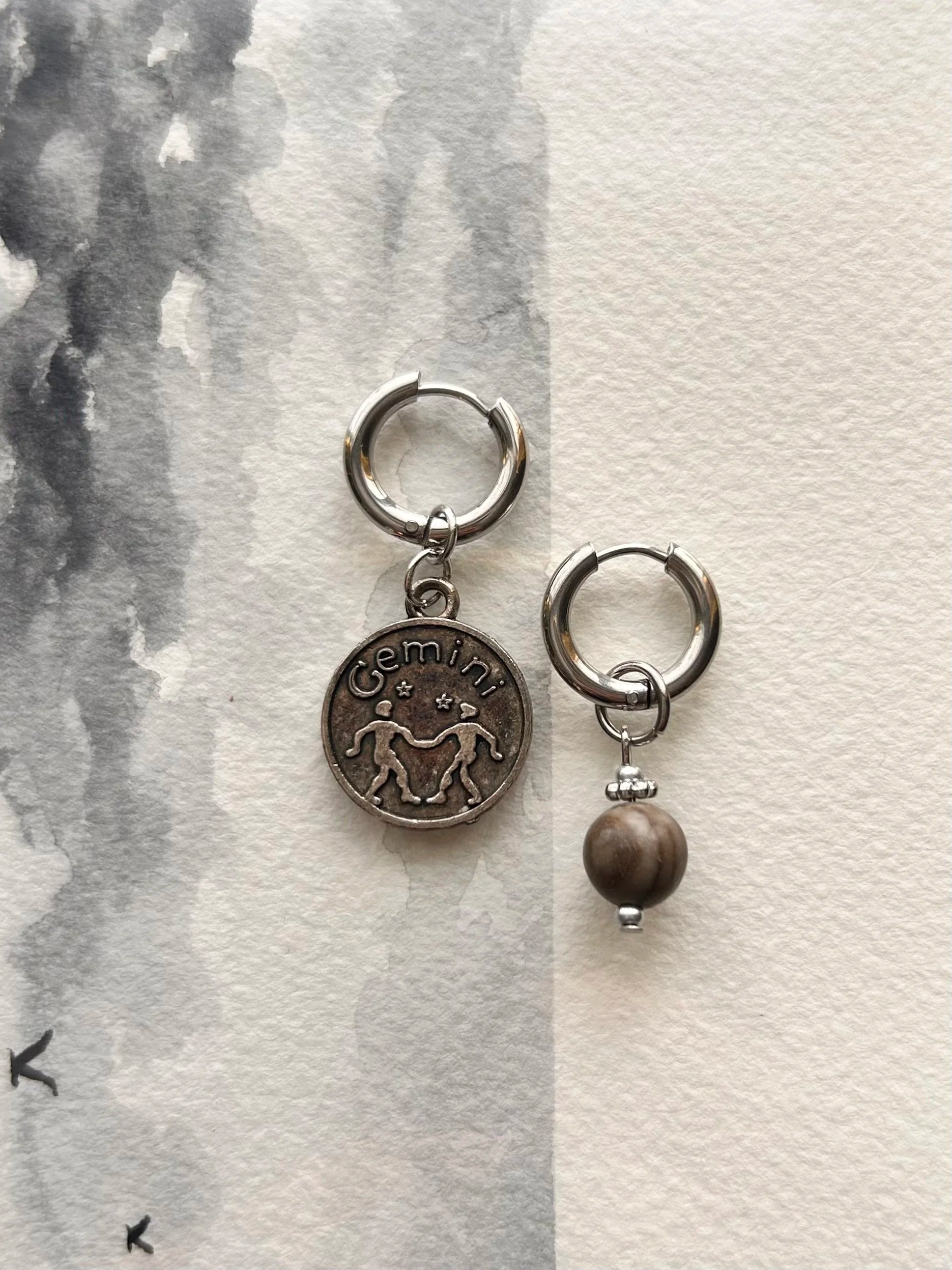 Argentées - Boucles d'oreilles astros -  GÉMEAUX et pierre d'agate