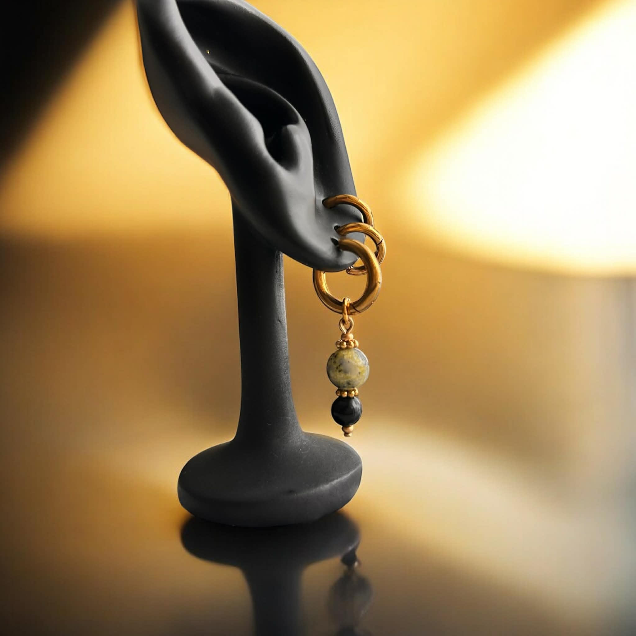 Boucles d’oreilles ◦ Anahata ◦ Serpentine et obsidienne