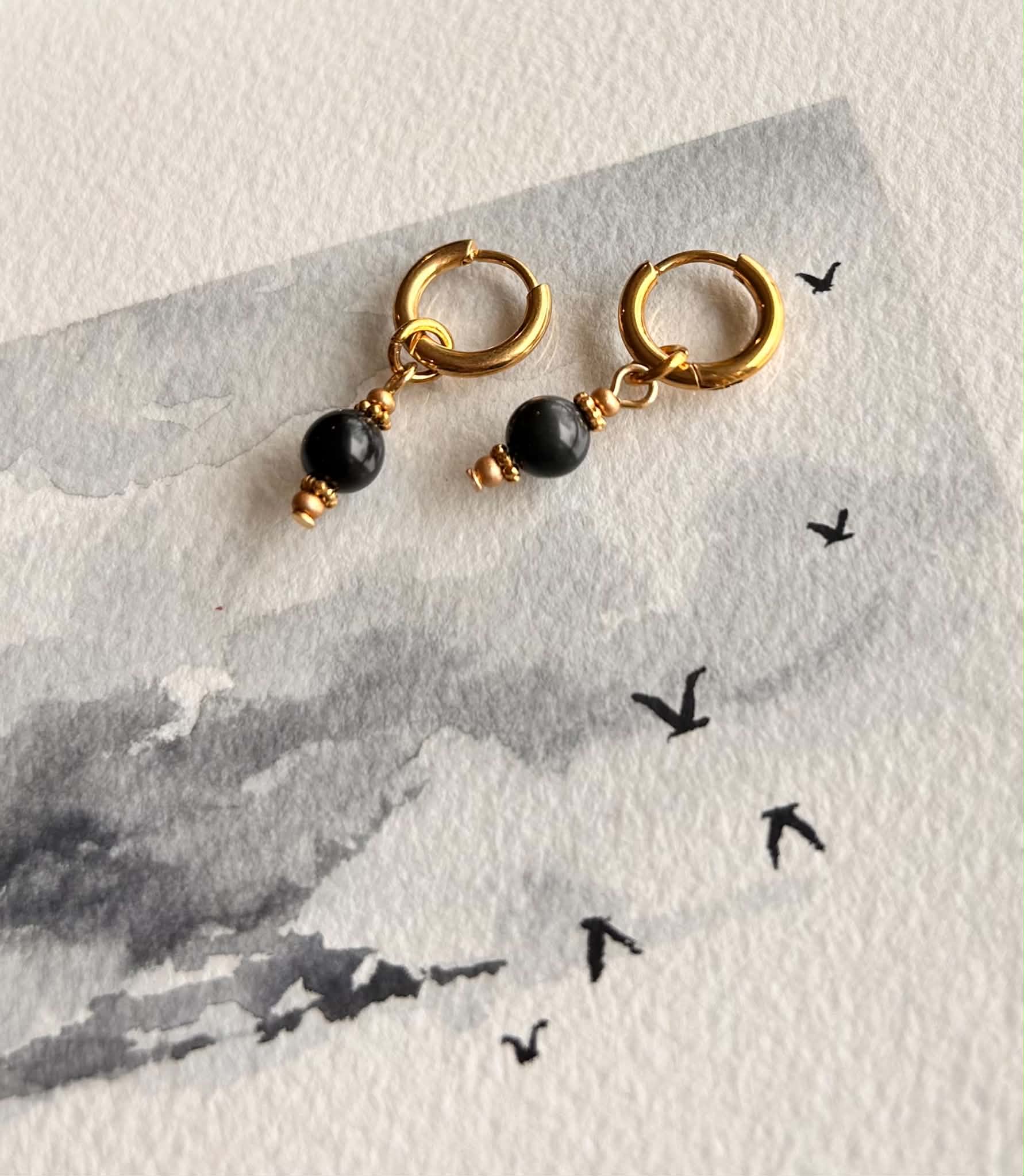 Boucles d'oreilles ◦ Mini chakra ◦ Obsidienne