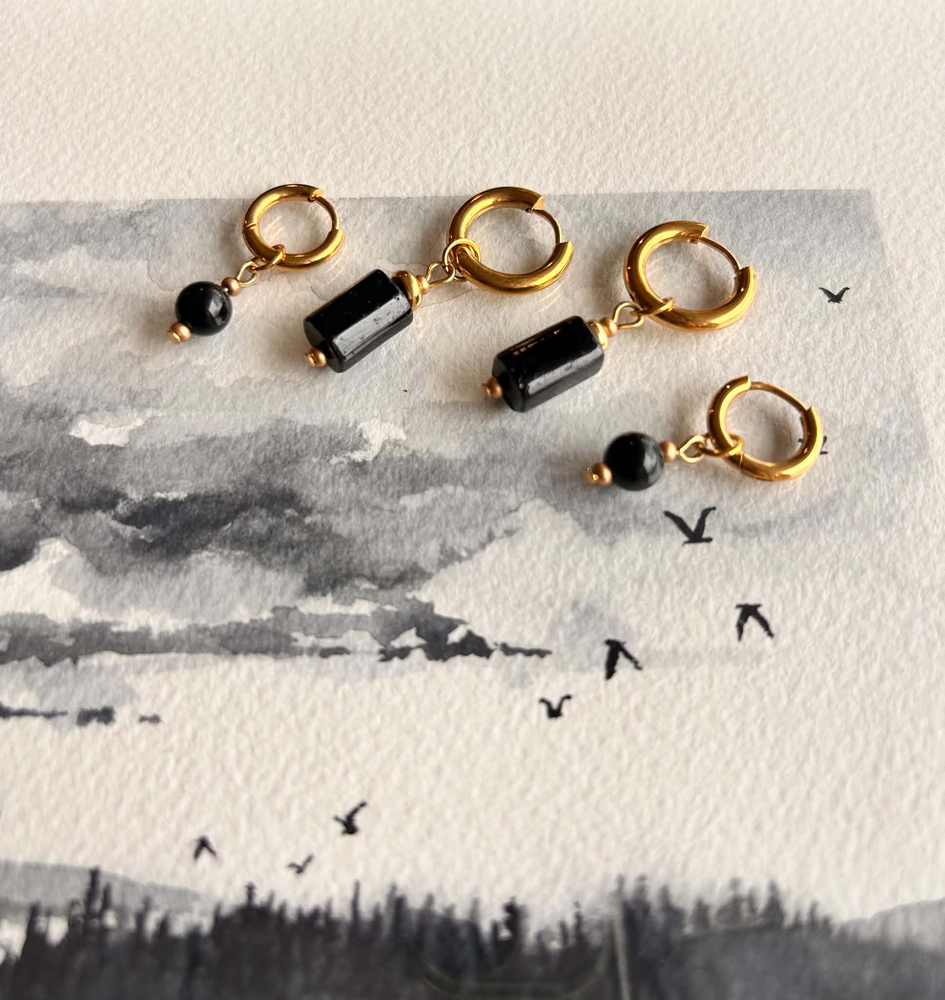 Duo boucles d’oreilles ◦ Tourmaline noire
