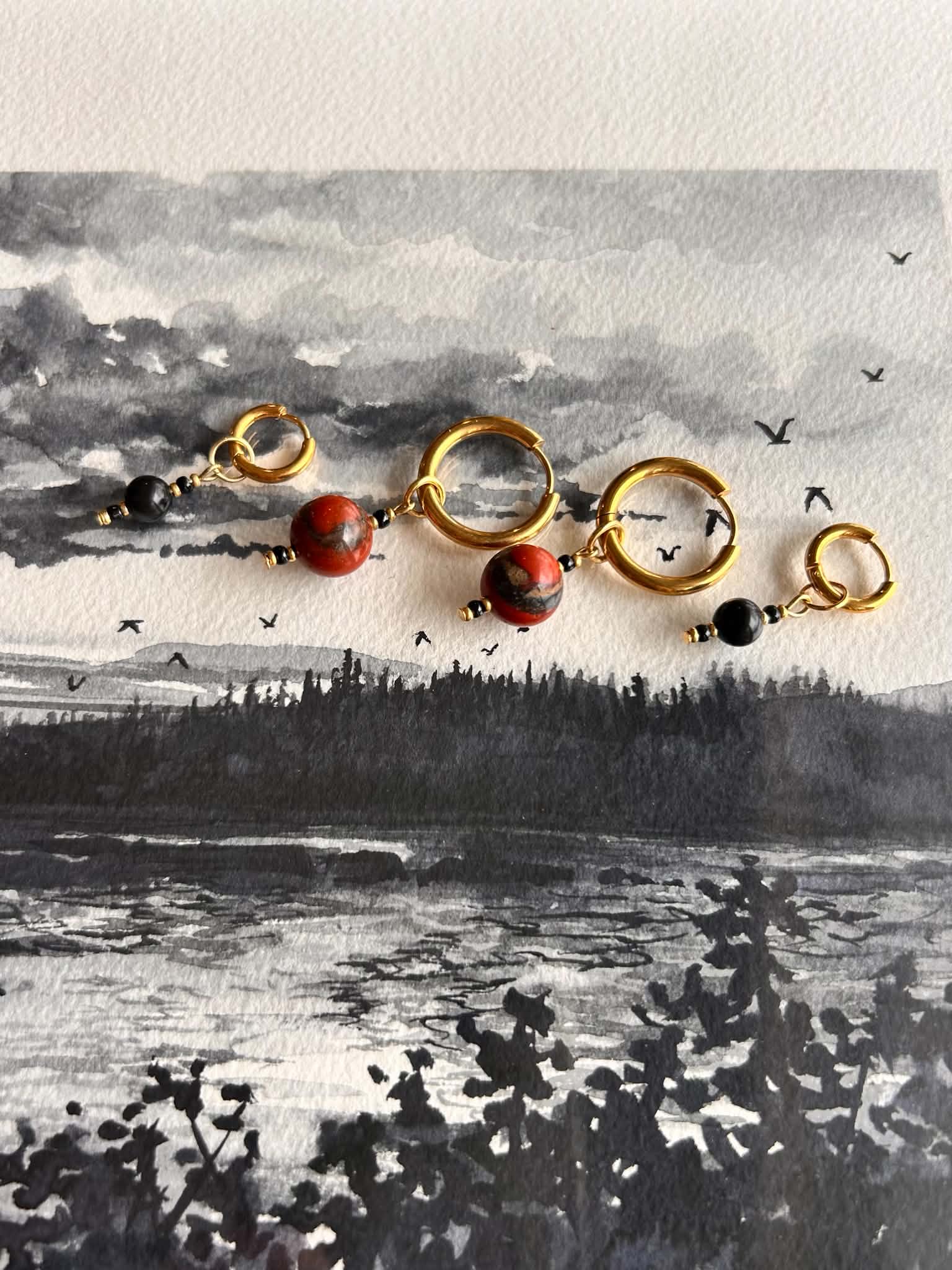 Duo boucles d’oreilles ◦ Jaspe rouge et obsidienne