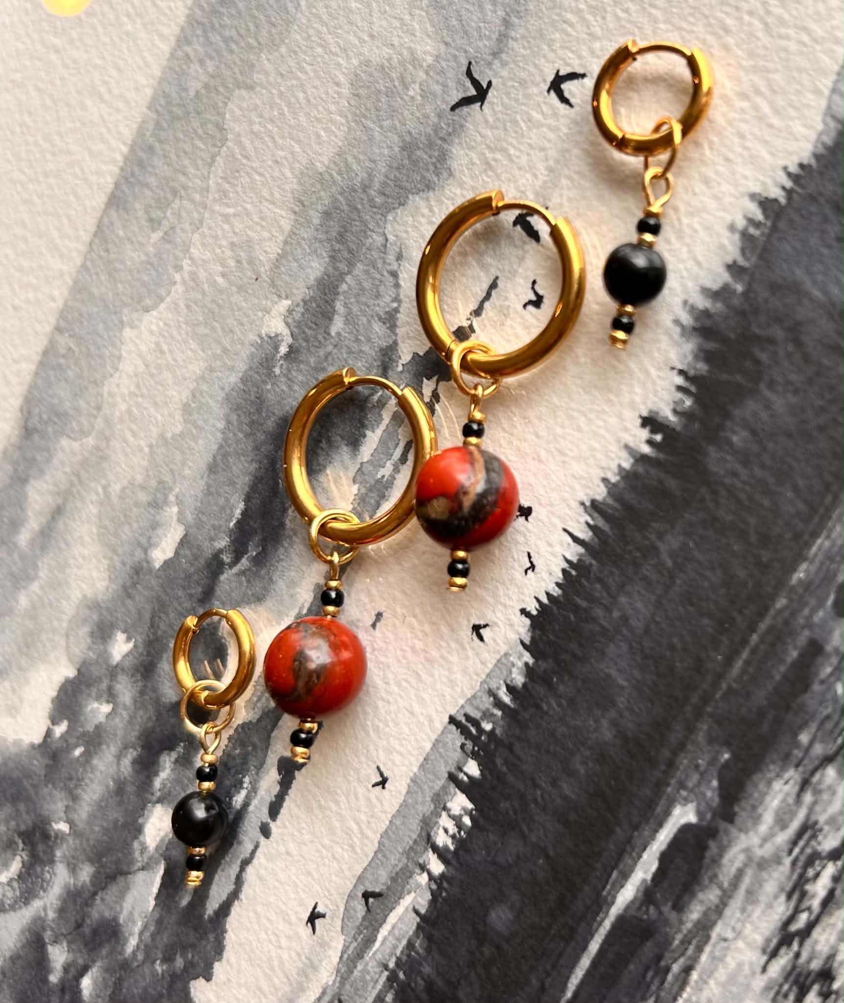 Duo boucles d’oreilles ◦ Jaspe rouge et obsidienne