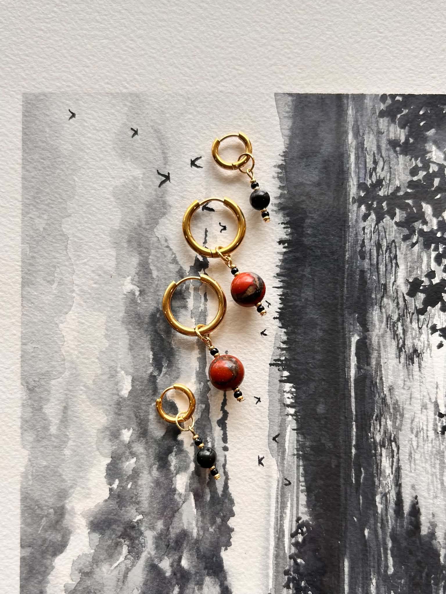 Duo boucles d’oreilles ◦ Jaspe rouge et obsidienne