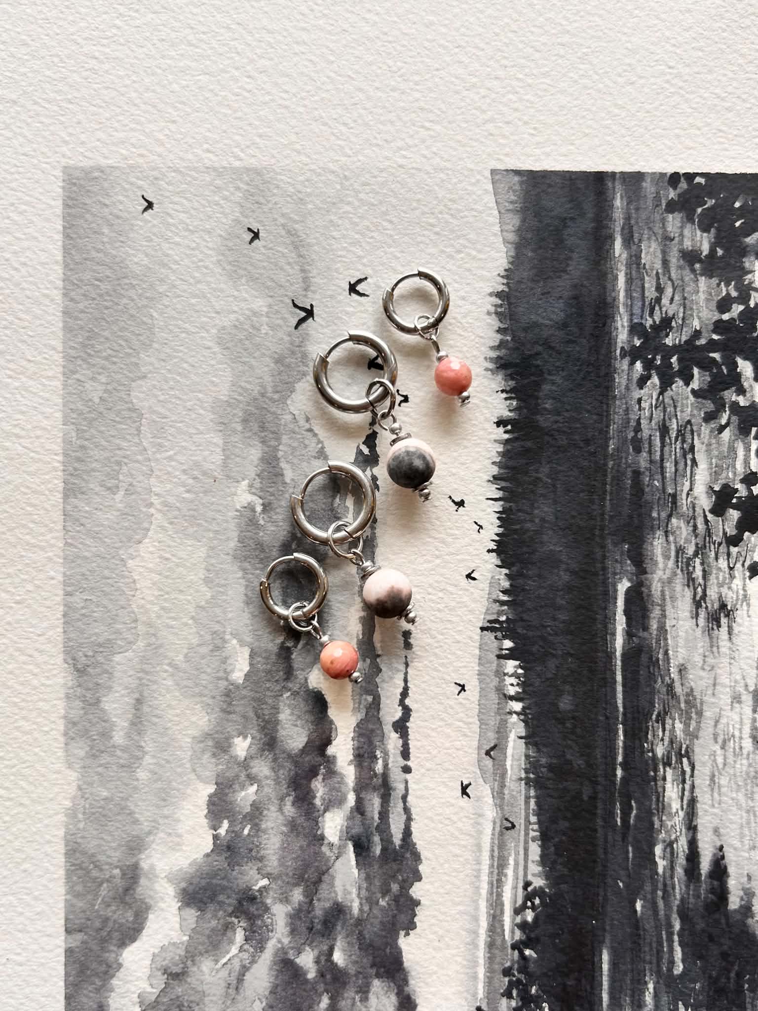 Duo boucles d’oreilles ◦ Jaspe zébré rose et rhodonite