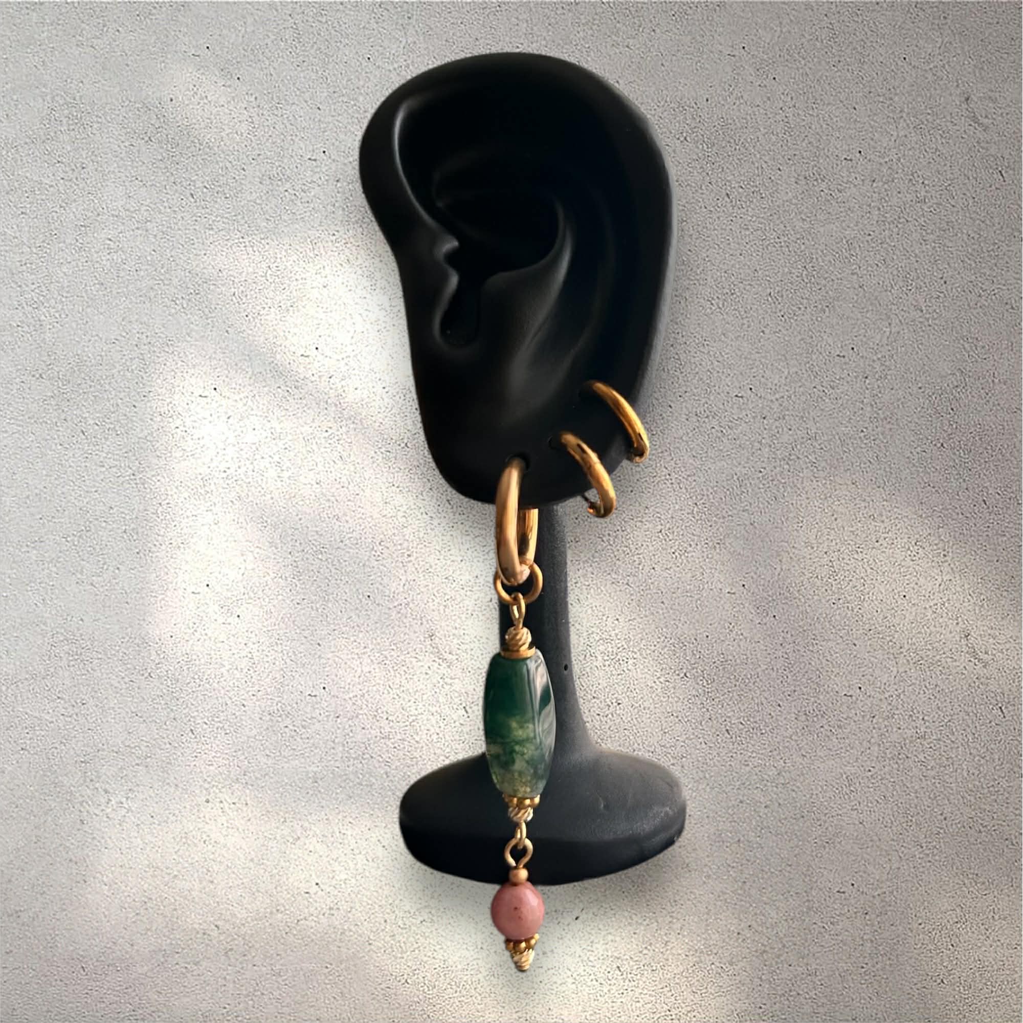 Boucles d’oreilles ◦ Anahata ◦ Agate mousse et rhodonite