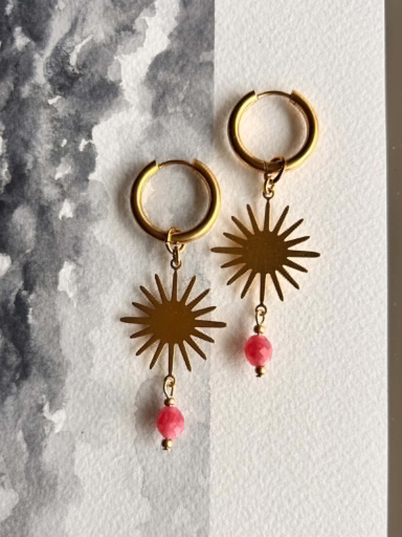 Boucles d’oreilles ◦ Anahata ◦ Quartz fraise et soleil
