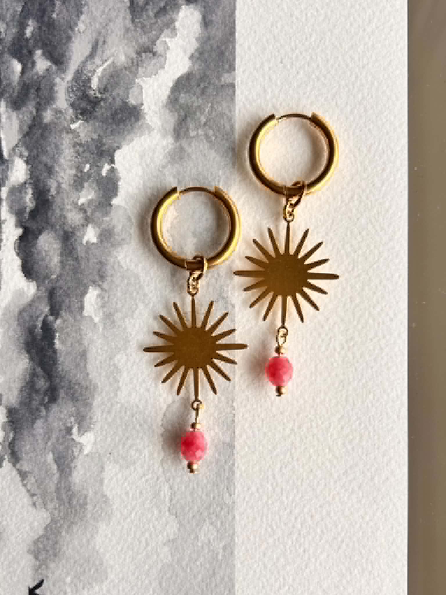 Boucles d’oreilles ◦ Anahata ◦ Quartz fraise et soleil