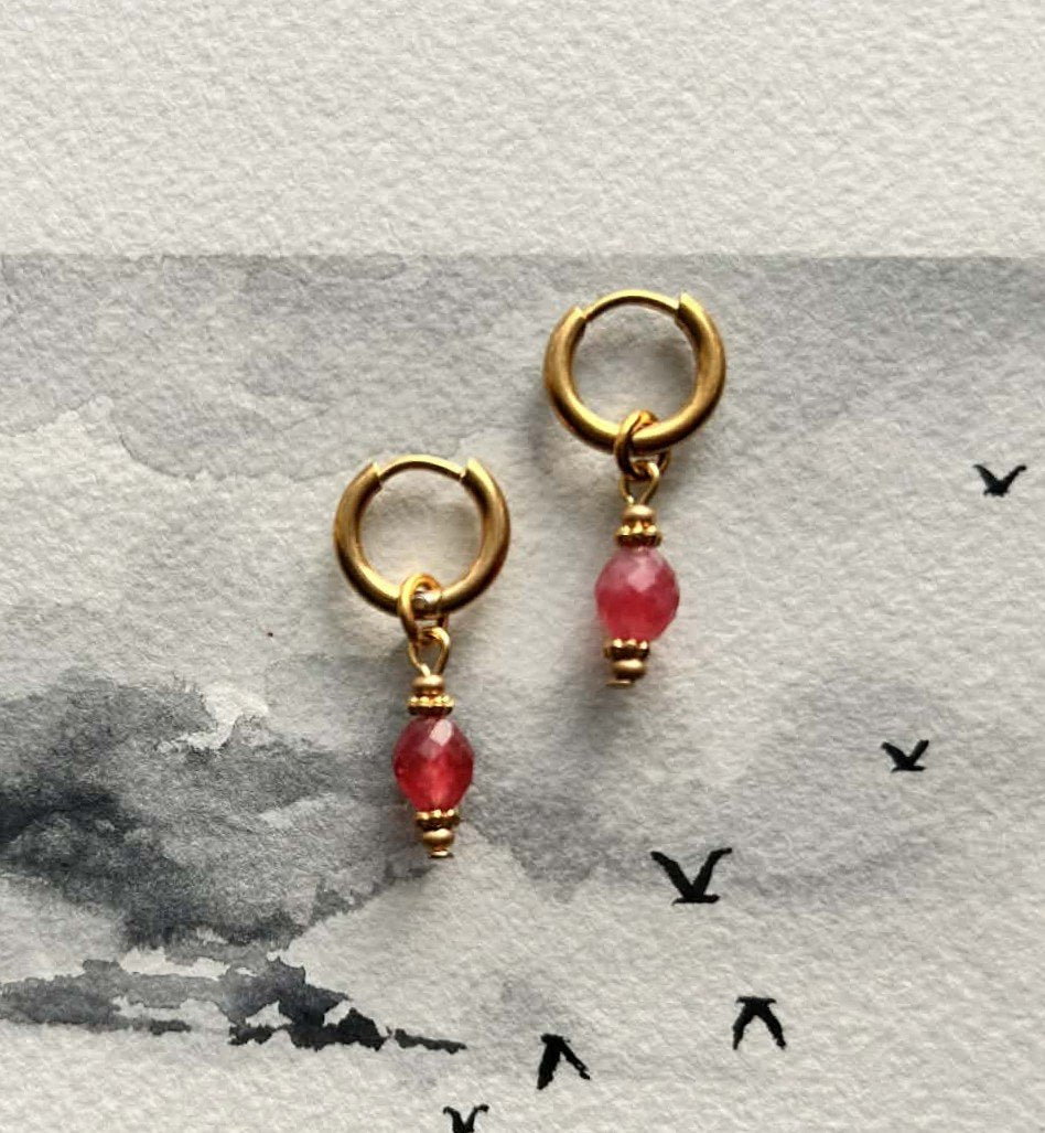 Boucles d'oreilles ◦ Anahata mini ◦ Quartz fraise
